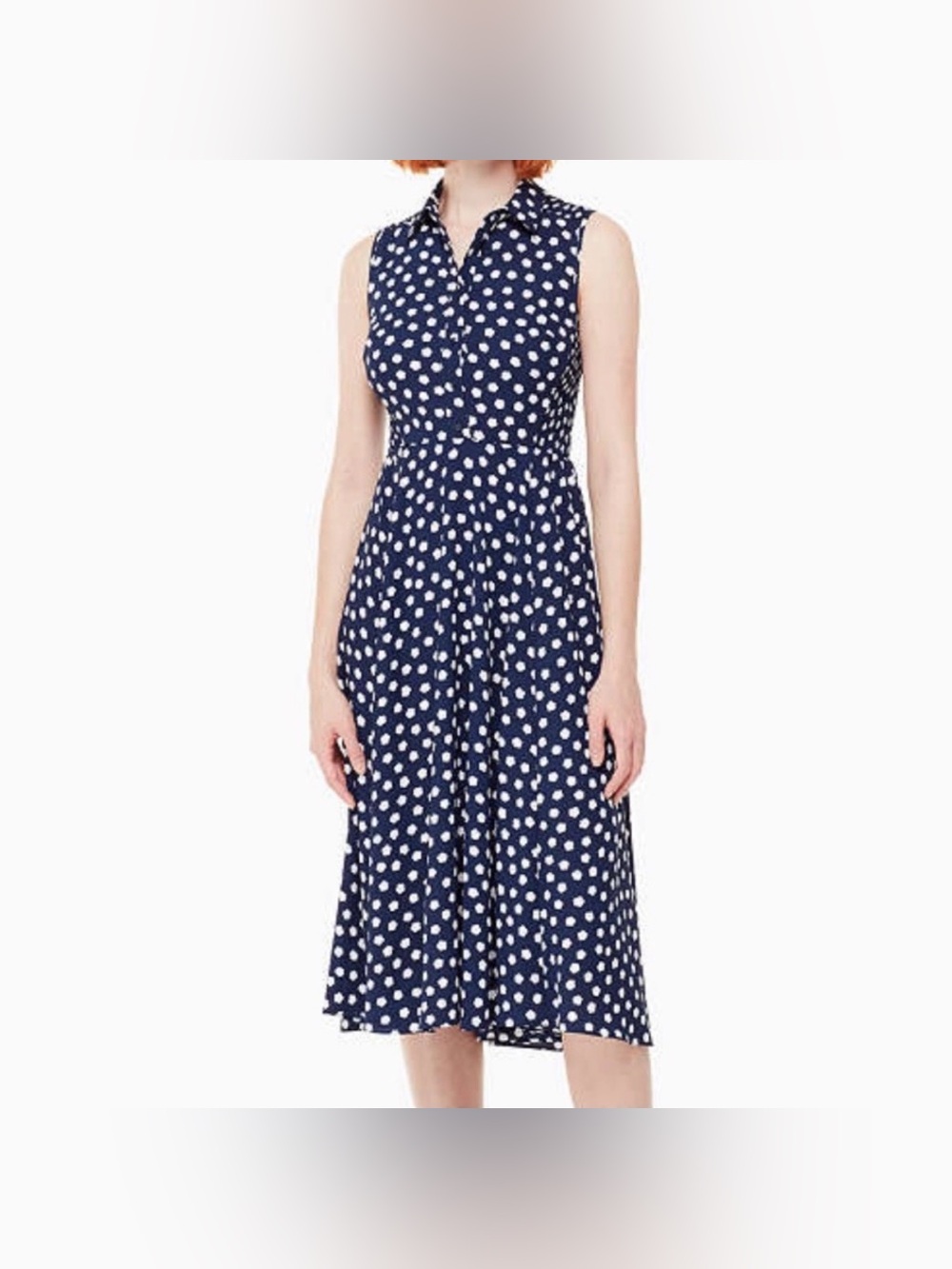 Kate Spade Collared Cloud Dot Midi Dress in French Navy/Fresh White Midi Dress 0